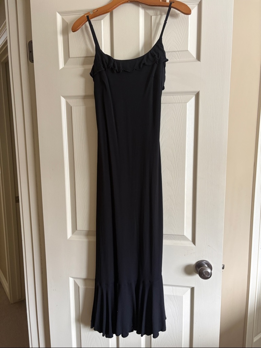 American Eagle Outfitters Black Ruffle-Trim Maxi Slip Dress